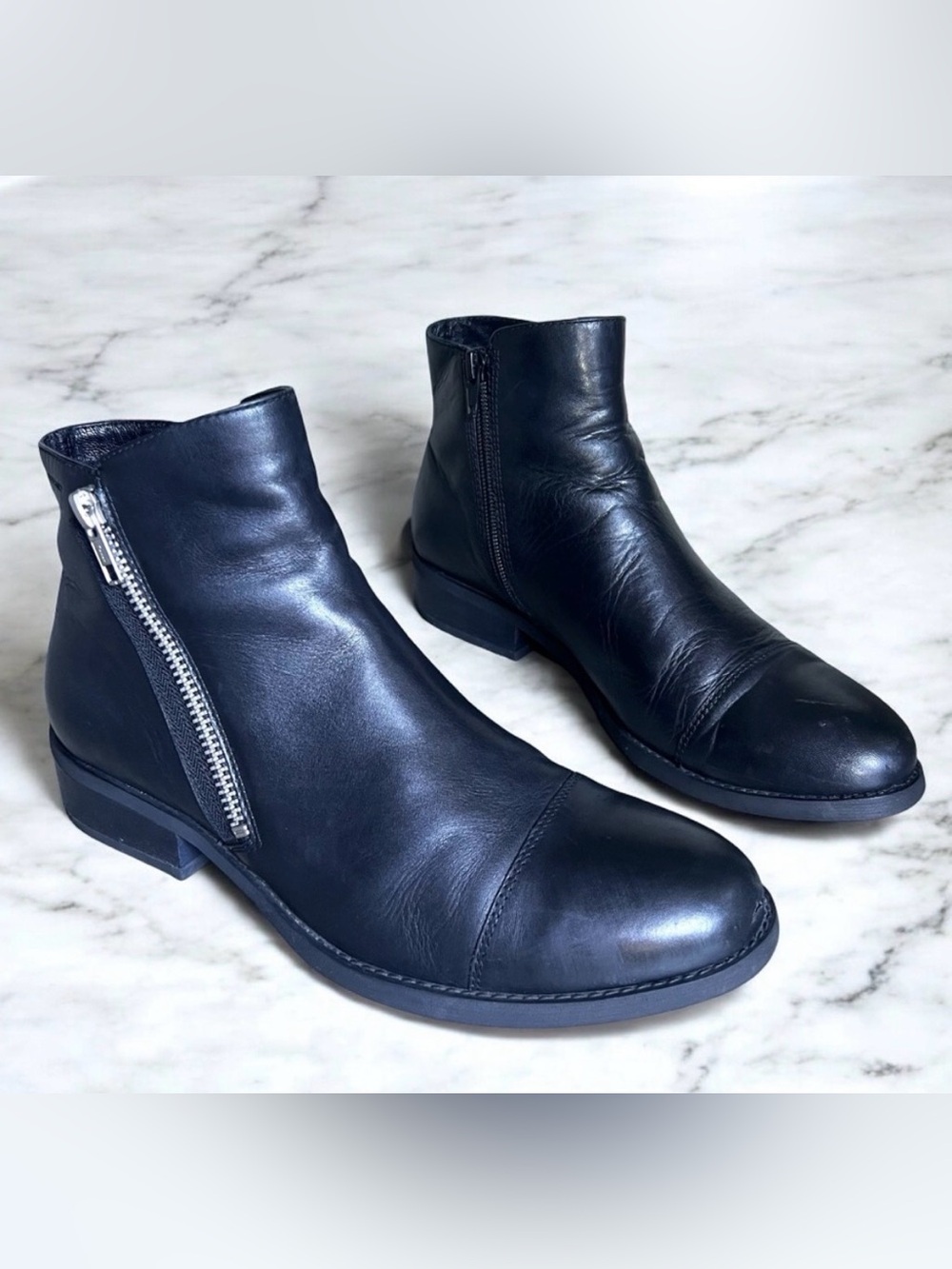 Vagabond Ankle Boots Sz 10 Cary Leather Dual Zip Moto Goth Biker EU 40 Black